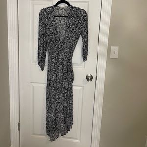 Abercrombie and Fitch Black with White Polka Dot Wrap Dress Size Large